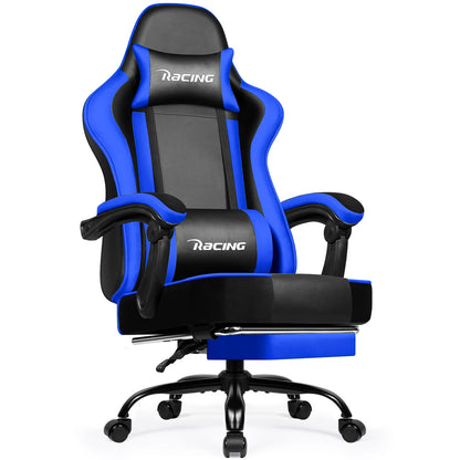 Daccormax Ergonomischer Gaming-Stuhl mit Fußstütze, Liegestuhl 170 ° , Rennstuhl aus PU-Leder mit Lordosenstütze und Kopfstütze