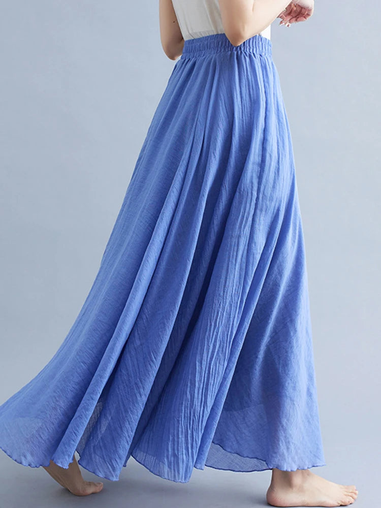 2023 new Summer Cotton Linen A-line Skirt Women Solid Color Loose High Waisted Long Skirts For Women Loose Vintage Ankle-length.