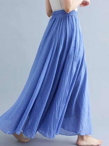 2023 new Summer Cotton Linen A-line Skirt Women Solid Color Loose High Waisted Long Skirts For Women Loose Vintage Ankle-length.