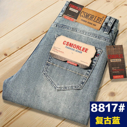 Csmor Lee Men's Jean Autumn Winter Loose-fit Straight-leg Trendy Pants Casual Denim Trousers Men Classic Stretch Jeans Fashion.