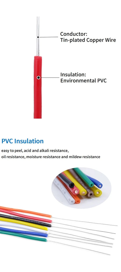 5M/50M Single Core Wire UL1007 PVC Tinned Copper Line 14/16/18/20/22/24/26 AWG Solid Cord LED Line DIY Equipment Electric Cable.