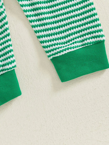 Weihnachts-Baby-Kleidung aus Baumwolle, 2-teiliges Set, 0–3 Jahre, gestreiftes Sweatshirt und Hose für Kleinkinder mit besticktem Weihnachtsbaum-Outfit.