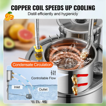 SucceBuy Alcohol Still Stainless Steel Water Alcohol Distiller Fast Cooling Dual Condenser Distiller Kit for Wine Whisky Brandy.