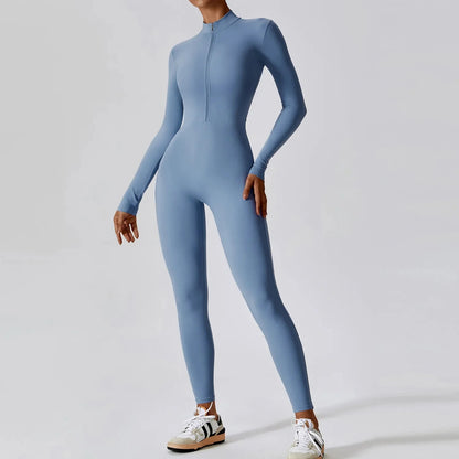 Zipper Sensation Long Sleeve Yoga Suit High Intensity Fitness Sports Bodysuit Tight Fit Clothing 8306 One Piece Suit