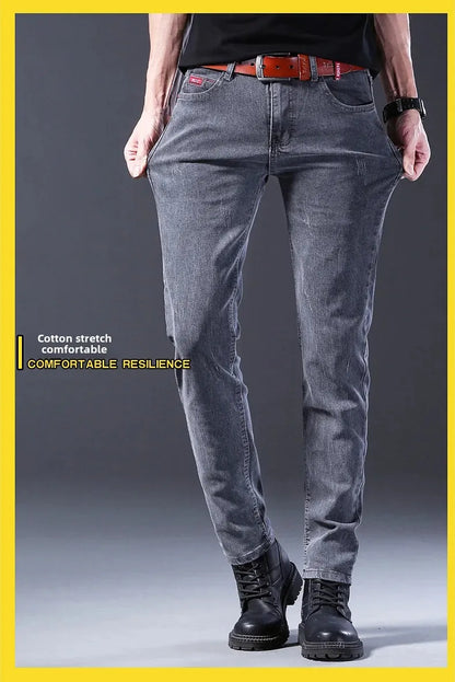 Frühling Herbst Xintang Denim Jeans Herren Slim Fit Casual Trendy Modische Alltagskleidung Blau Gerade Bein Hosen Elastische Taille.