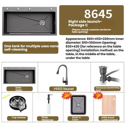 Stainless Steel Kitchen Sink Household Rice Grain Pattern Large Single Slot Wear Resistant Wash Dish Bowl Countertop Basin