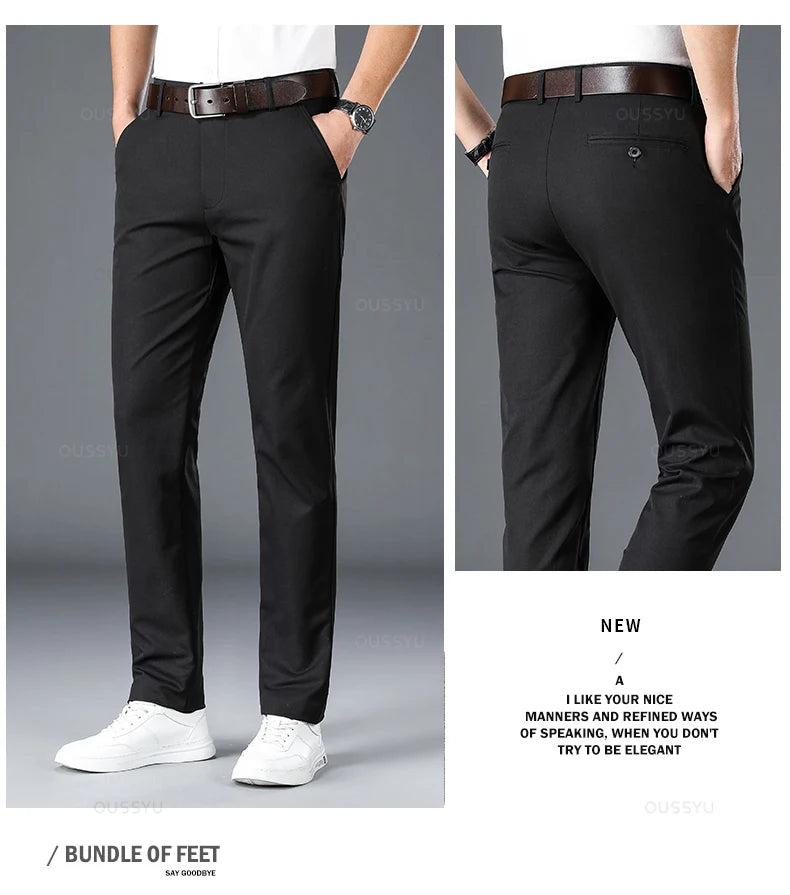 2025 Spring Autumn New Men's Straight Casual Pants Business Fashion Khaki Grey Red Black Solid Color Trousers Plus Size 38 40
