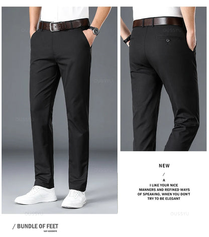 2025 Spring Autumn New Men's Straight Casual Pants Business Fashion Khaki Grey Red Black Solid Color Trousers Plus Size 38 40