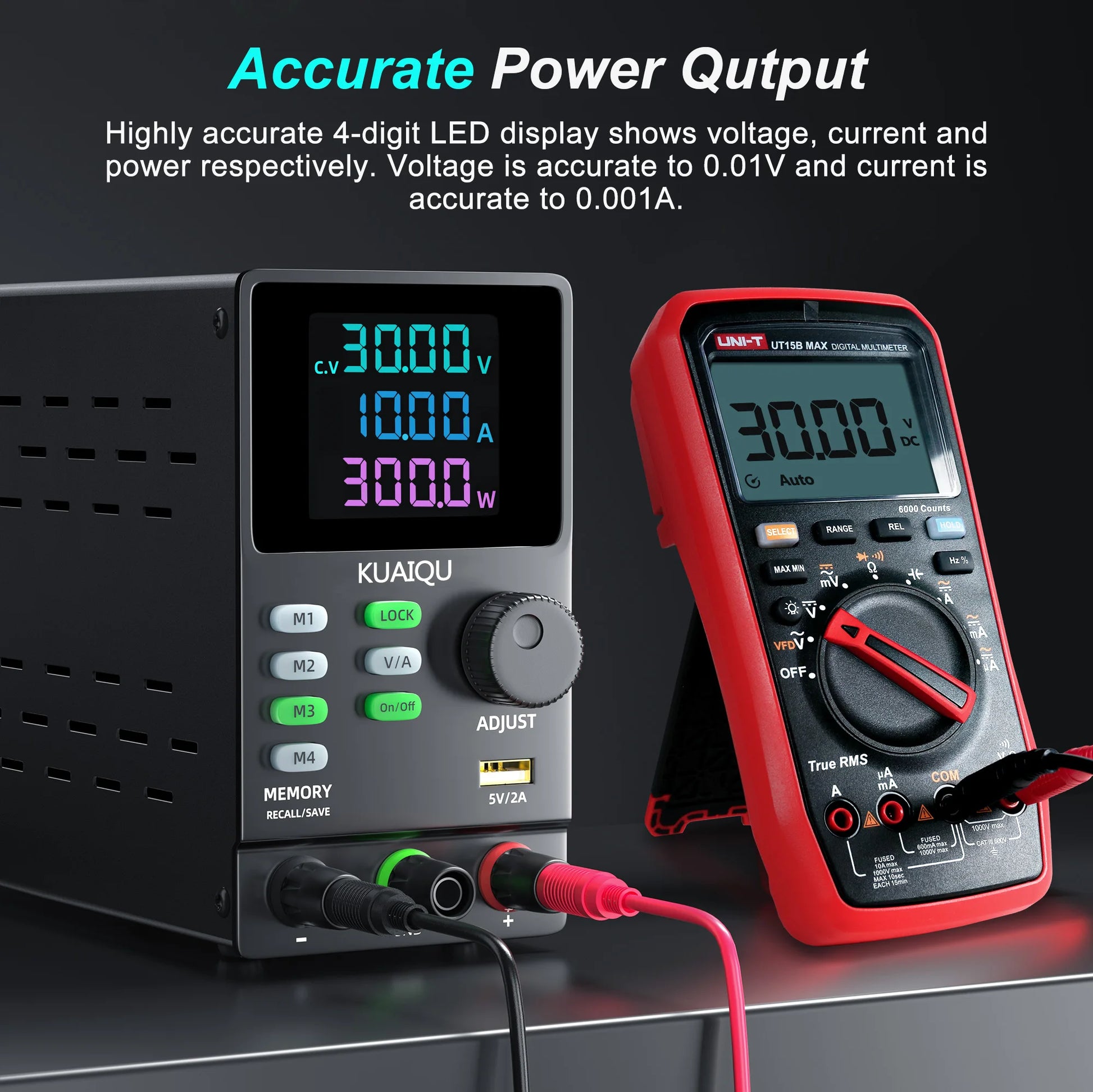 KUAIQU 200V 300V 1A DC Power Supply, 30V Programmable Adjustable Regulated Lab Bench Power Supply with PC Software,Output Switch.