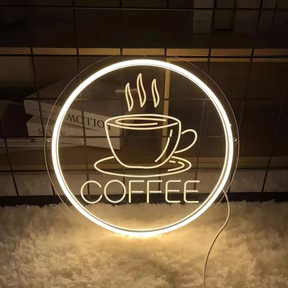 Kaffee-Leuchtreklame, Neon-LED-Schild für Café, Cafeteria, Restaurant, leuchtende Geschäftsschilder, Wanddekorationen für Zuhause, Lichter.