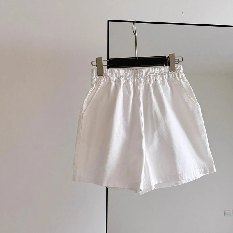 High Waist Cotton Shorts Women Summer Korean Loose Casual Wide Leg Shorts Female Fashion Simple Pure All Match Jogging Shorts.
