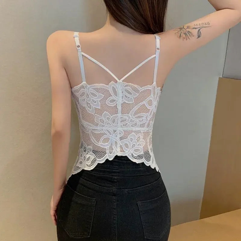 Women Sexy Lingerie Camisoles Beauty Back Sling Bottoming Lace Underwear Solid Anti-lighting Large Size Wrapped Chest.