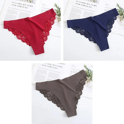 3PCS Women's Sexy Lingerie Panties Lace Plus Size Briefs Low Waist Underpants Intimates Seamless Briefs Silk Panty Women Tangas.