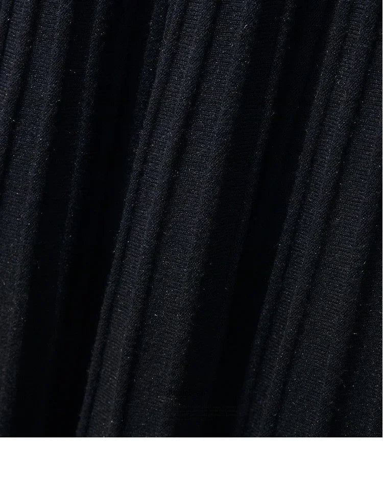 2025 Brand Designer Women Autumn Winter Thick Elegant Chic Solid Pleated Skirt High Waist Luxury Fashion With Elastic Female.