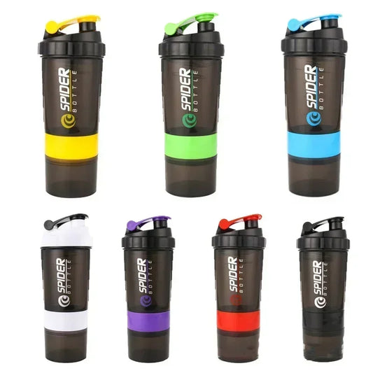 3 Layer Shaker Bottle Protein Mixing Shake Cup Sports Fitness Water Cup 550ml Scaled Plastic Water Bottles with Medicine Box.