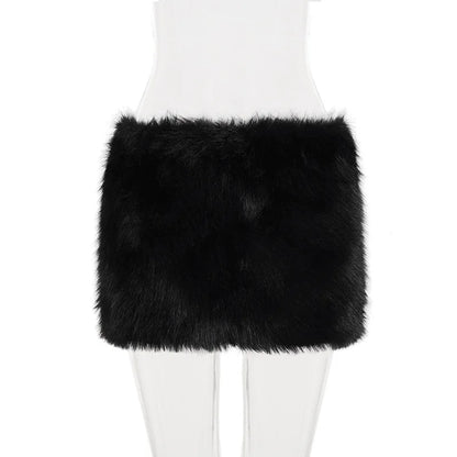2025 Fall Winter Women Fashion Faux Fur Bodycon Mini Skirts All Matching Basic Casual Streetwear Bottoms Furry Skirt Clubwear.