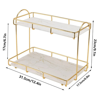 Badezimmerregal, goldfarben, weiß, 2-stufig, für Shampoo, Aufbewahrungsregal, rutschfest, für Make-up, Dusche, Eckregale, Badezimmer-Organizer, Zubehör
