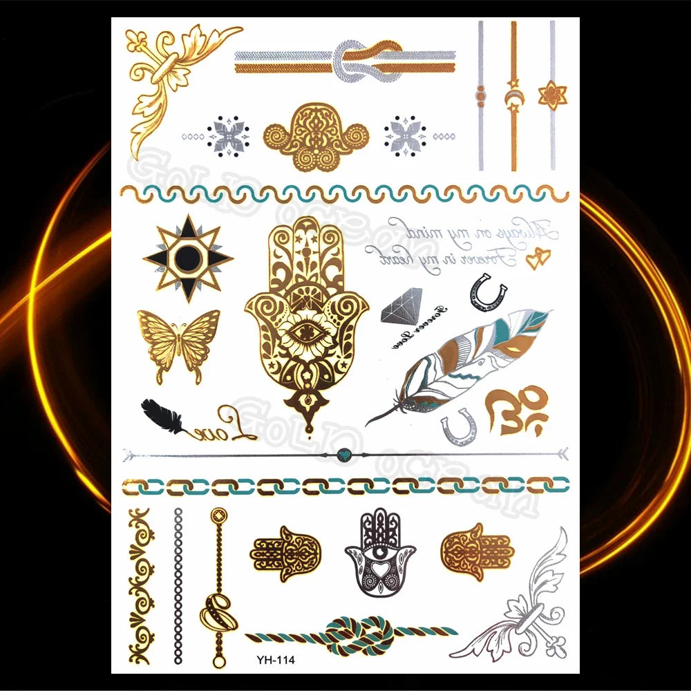 1PC Summer Style Men Women Body Art Gold Metallic Tattoo Sticker HYS-101 Chain Bracelet Fake Jewelry Waterproof Temporary Tattoo
