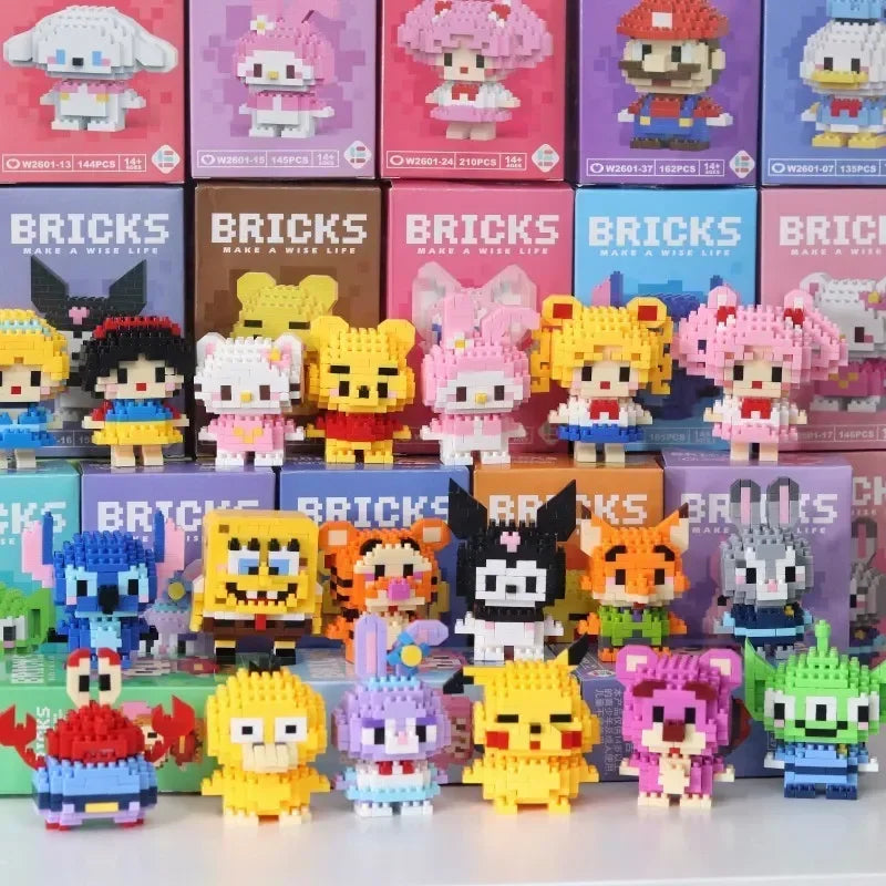 Disney 108 Style Stitch LinaBell Hello Kitty Building Blocks Princess Cartoon Figrues Bricks Children's Assembly Toys Model Gift