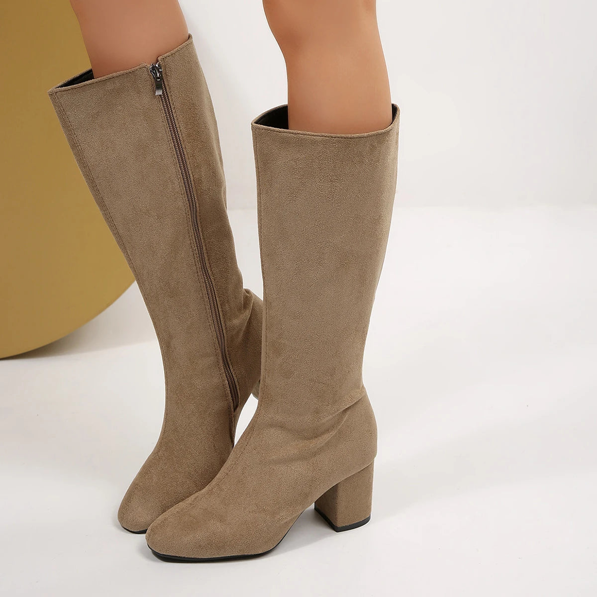 Women Boots Autumn Winter Elastic Slimming Knee-High Boots Fashion Pointed Toe Thick Heel Shoes Woman Side Zipper Casual Botas