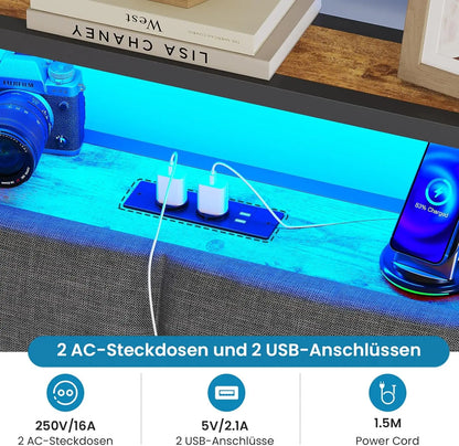 Metallbettgestell 140 x 200 cm mit LED-Beleuchtung, Kopfteil und Ladestation, integriertes Metallbett 140 x 200 mit Gitterbraten