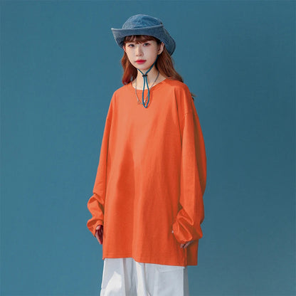 COUTUDI-Oversized T-Shirt for Women, Loose Pullover,Long Sleeve, Casual 100% Cotton Tee Shirt, Lady Tops, Korean Streetwears
