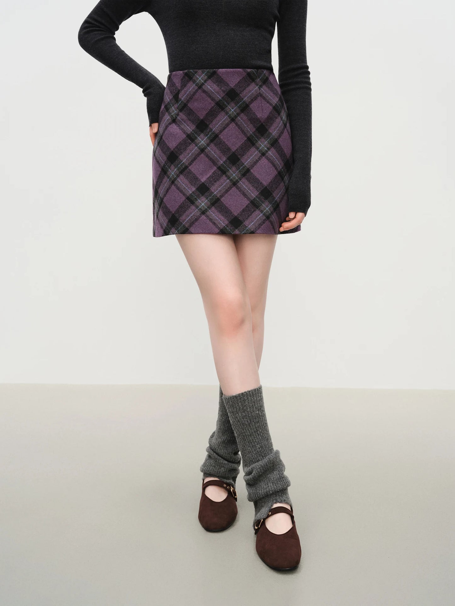 FSLE Autumn Party Skirt High Waist Retro Plaid Knit WoolShort Skirt For Women 2025 Fall Winter New Arrival Y2K Mini A-line Skirt.
