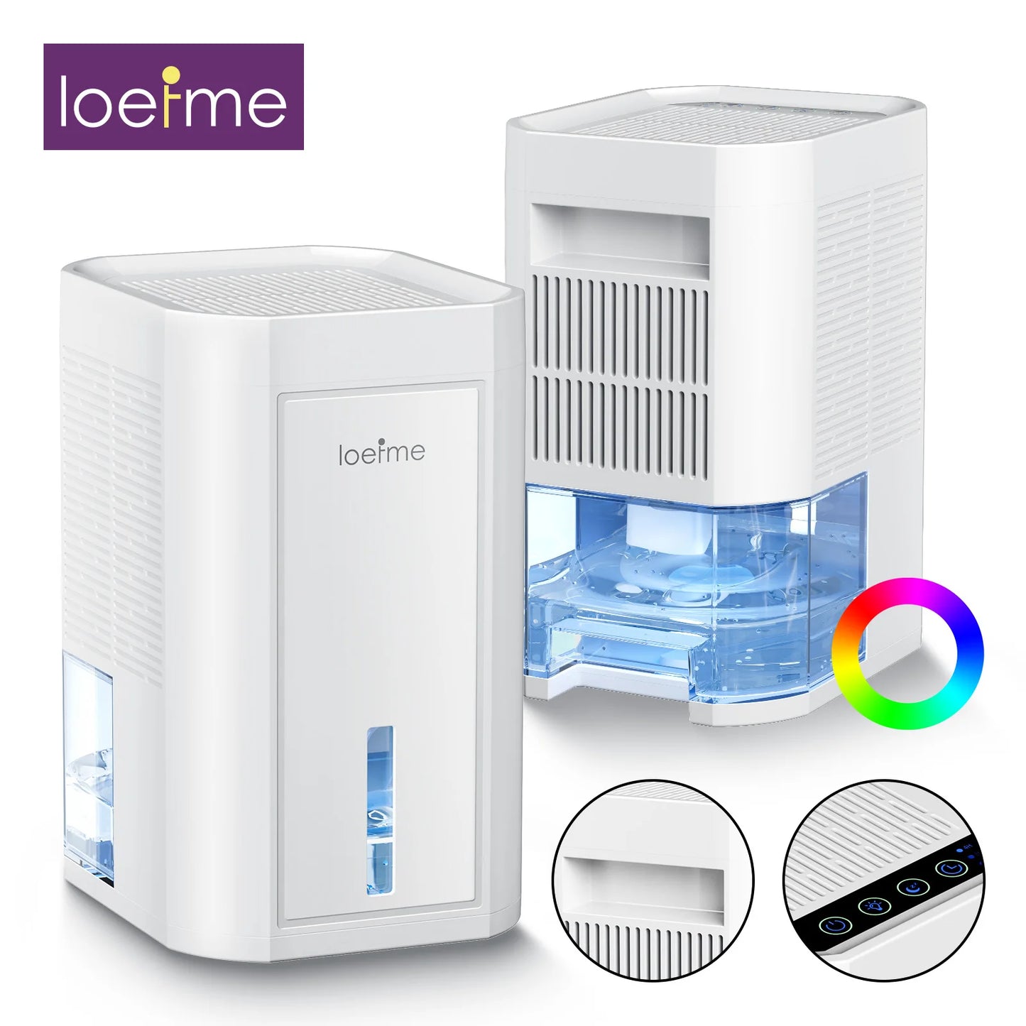 LOEFME Silent Dehumidifier 1.0L Portable Air Double Dehumidifier Dryer with LED Light Area 5–20m² for Home Bedroom living Room.