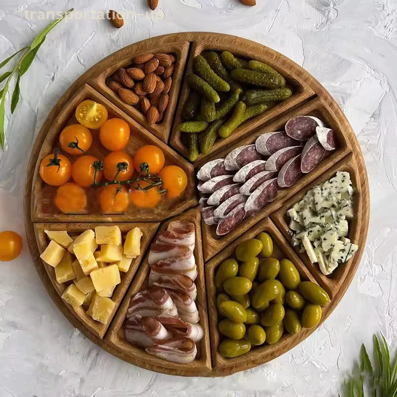 Divided Wood Serving Tray Snack Dessert Platter Fruit Appetizer Serving Plate Serving Platter Round For Candy Nuts Appetizers.