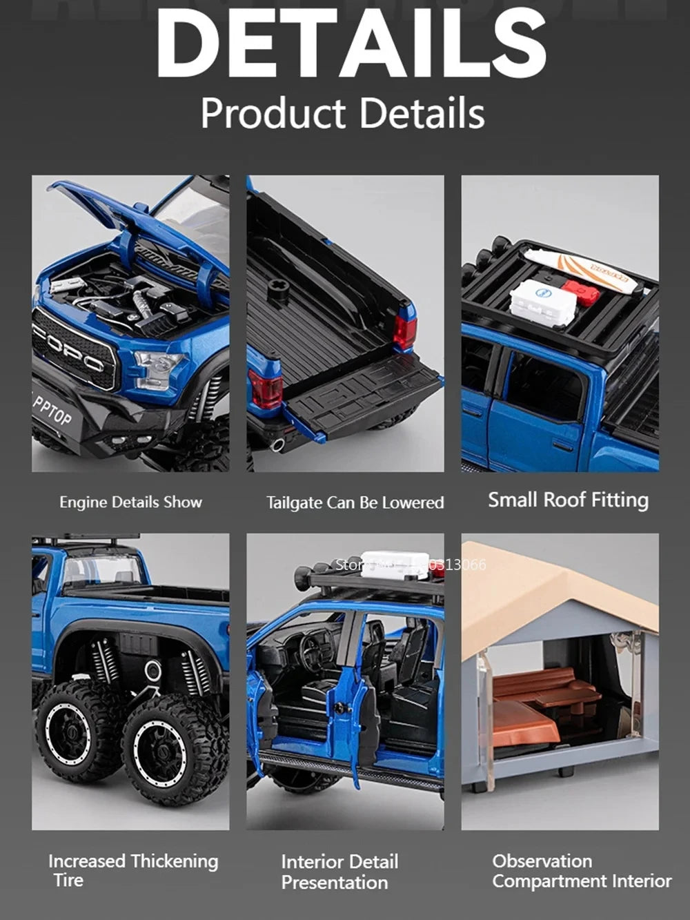 1/24 Scale Raptor F150 Alloy Cars Models Toys 6 Doors Opened Camping RV Diecast Model Light Sound Vehicle for Boys Birthday Gift.