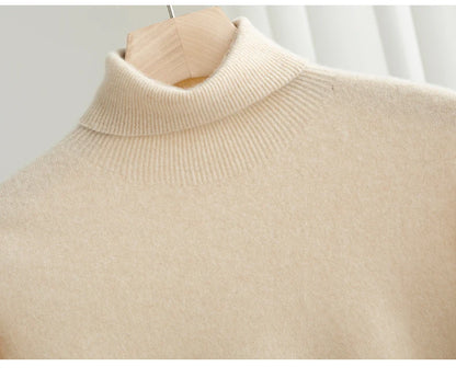 Men 100% Merino Wool Sweater Turtleneck Knitted Pullover Cashmere Warm Solid Color Clothes Business Bottoming Tops Autumn Winter