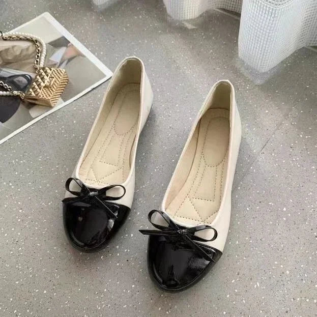 Ballerina Women's Flat Shoes Comfort Non-slip Ladies Loafers Leather Flats Elegant Bowknot Women's Single Shoes Mother's Shoes.