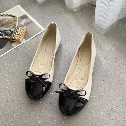 Ballerina Women's Flat Shoes Comfort Non-slip Ladies Loafers Leather Flats Elegant Bowknot Women's Single Shoes Mother's Shoes.