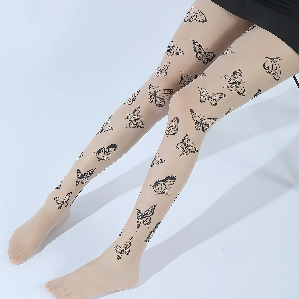 Fashionable Sexy Butterfly Printing Stockings Tights Black White Butterfly Tights Thin Material Suitable For Summer.