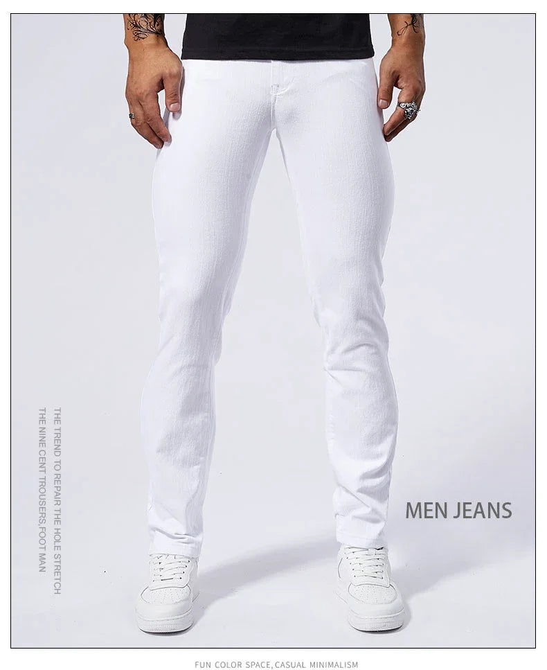 Men's White Casual Jeans New Denim Pants Comfortable Fashion Stretch Slim Fit Straight Trousers Male Clothing Streetwear.