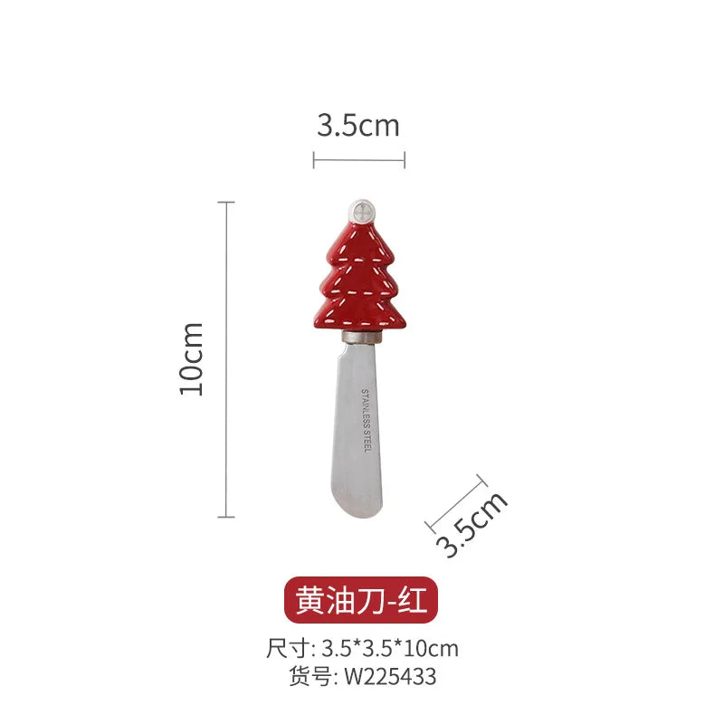 Nordic Stitching Santa Claus Dishes Plates Tableware Set Embossed Sealed Jar Seasoning Jar Western Ceramic Flat Plate Cup