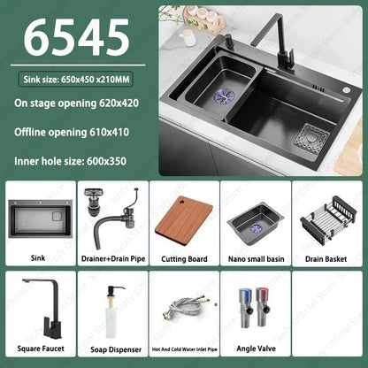 Multifunctional Kitchen Sink Large Capacity Single Bowl Stainless Steel Sink Vegetable Workstation With Faucet Drain Accessories