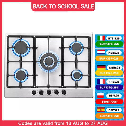 Topstrong 5 Burner Stainless Built-in Natural Gas Propane NG/LPG Gas Hob YYEUGCT-S05.