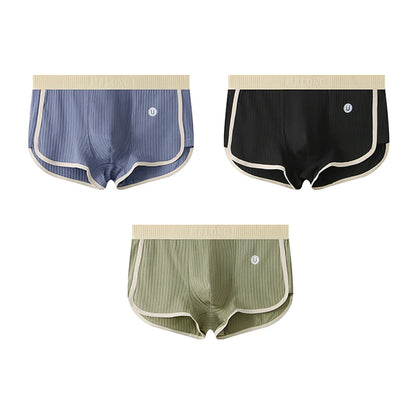 3 Teile/paket 100% Baumwolle Solide Gestreiften männer Boxer Sexy Atmungsaktive Mesh U Gabelung Unterwäsche Hohe Elastische Erweitern Bund Unterhose