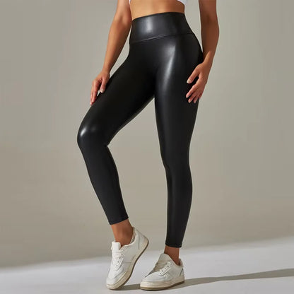 Autumn And Winter New Season Wearable Women's Tight Pants With High Waist And Sexy Faux Leather Texture Long Pants With Leggings.