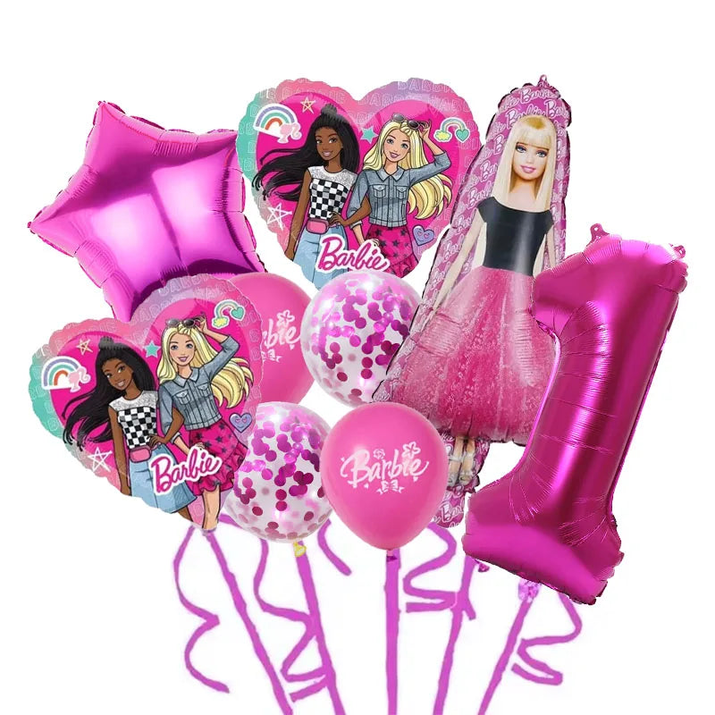 9 Stück Barbie Geburtstag Party Dekor Barbie Aluminiumfolie Ballon 32 Zoll Pink Zahlenballon Mädchen Pink Party Dekor Supplie.
