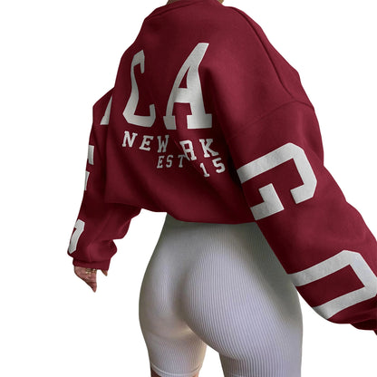 Combhasaki Damen Y2K Grunge Lose Pullover Sweatshirts Brief Drucken Lässige Verdickte Langarm Tops Herbst Hoodie Streetwear