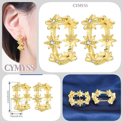 Original 2025 S925 Sterling Silver Zircon 18K Gold Lining Vintage Hoop Earrings for Women Birthday Party Wedding Gift Jewellery