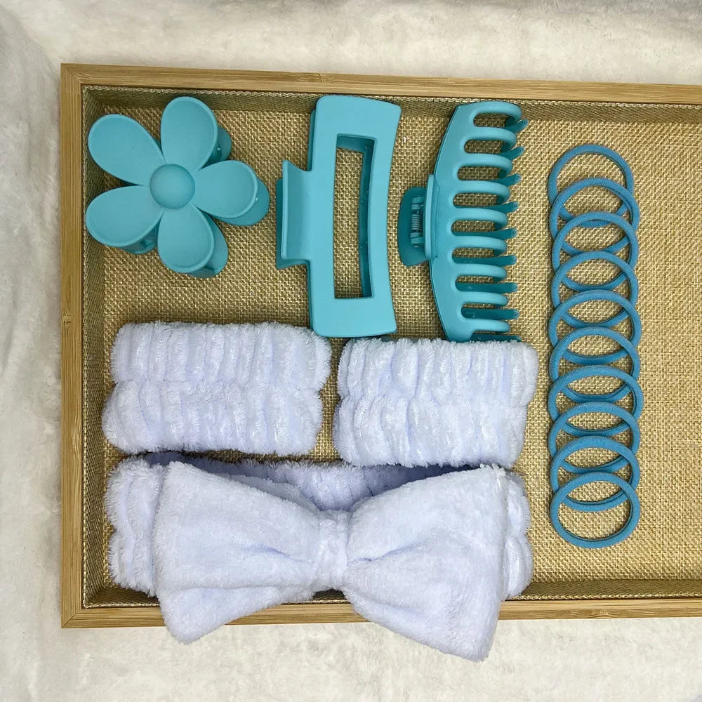 16-Piece Hair Band Set - Colorful Matte Elastic Headbands with Bow, Non-Slip Wash Face Bands for Women & Girls.