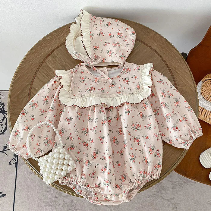 Herbst Frühling Infant Baby Mädchen Bodys + Hut Baumwolle Langarm Blumen Druck Neugeborenen Baby Mädchen Overall Baby Mädchen Kleidung.