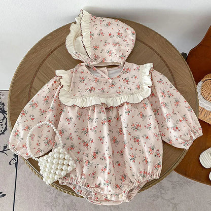 Herbst Frühling Infant Baby Mädchen Bodys + Hut Baumwolle Langarm Blumen Druck Neugeborenen Baby Mädchen Overall Baby Mädchen Kleidung.