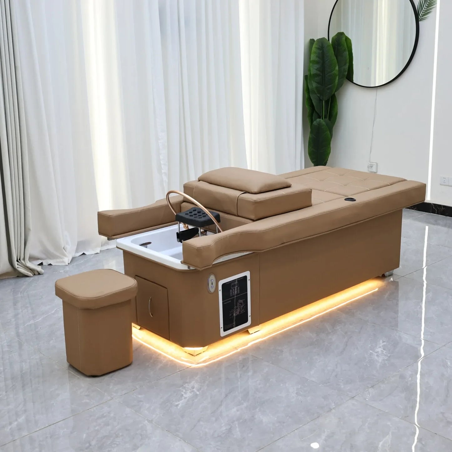 XinSheng 2025 Elektrischer Lift-Shampoo-Bett-Massagetisch – All-in-One-Salonstation mit Begasung, Fußbad und Haarwaschbecken