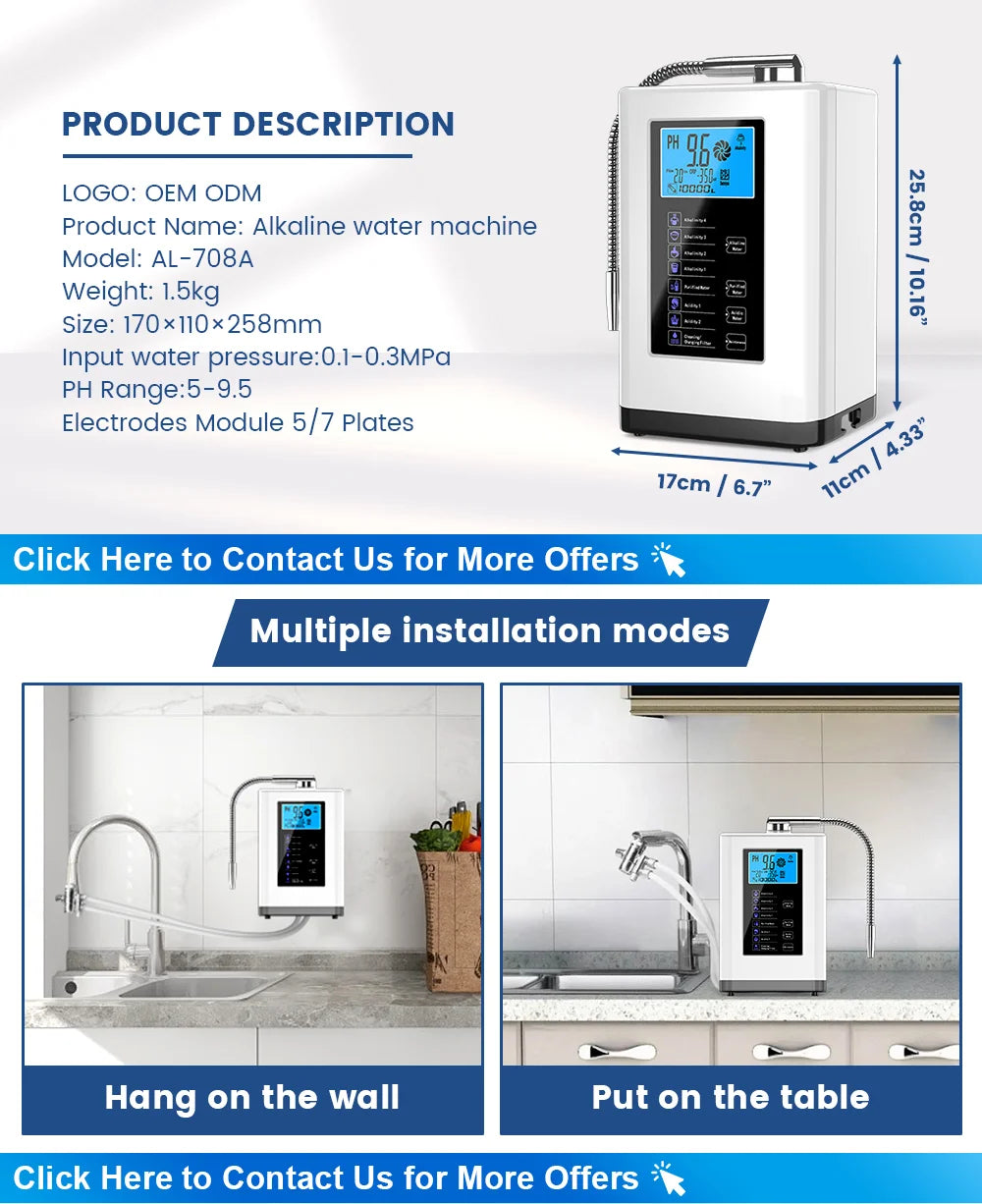 Alkaline Water Machine Ionizers PH Water Device Alkaline Water Dispenser 5 Plate Platinum Coating Alkaline Water Ioniser Machine.