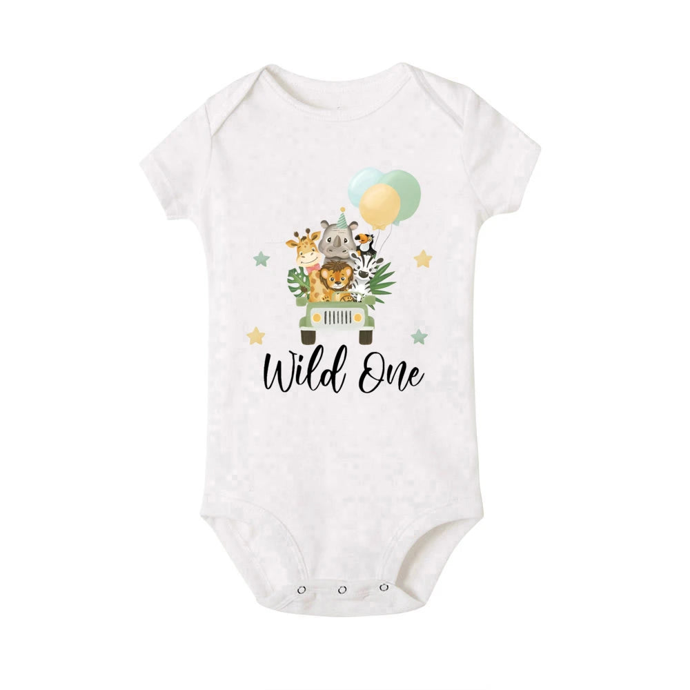 Wild One&Tier Muster Druck Jungen Neugeborenen Strampler Sommer Casual Kurzarm Säugling Body Baby der ersten Geburtstag Kleidung.
