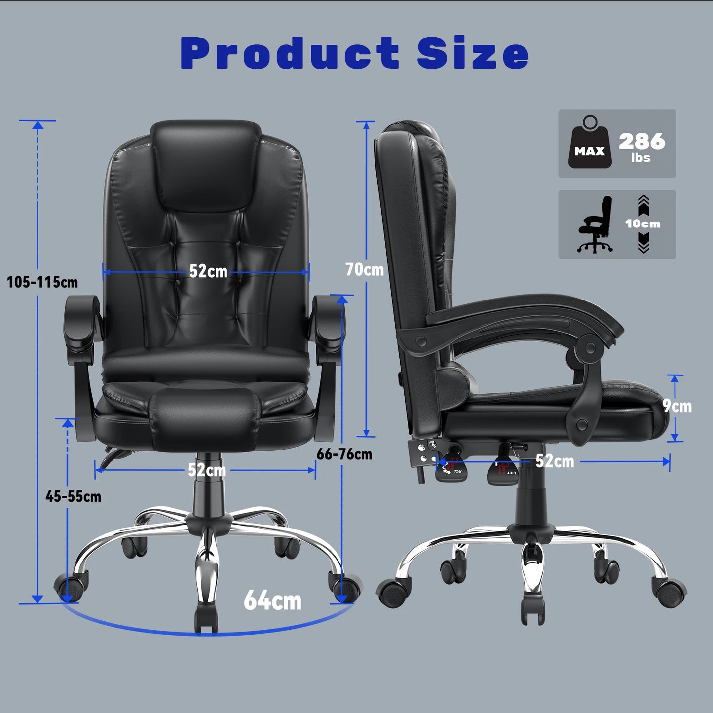 Ergonomic Office Chair Desk Chair with High Backrest PU Leather Swivel Chair Deck Chair Gaming Chair for Office Home